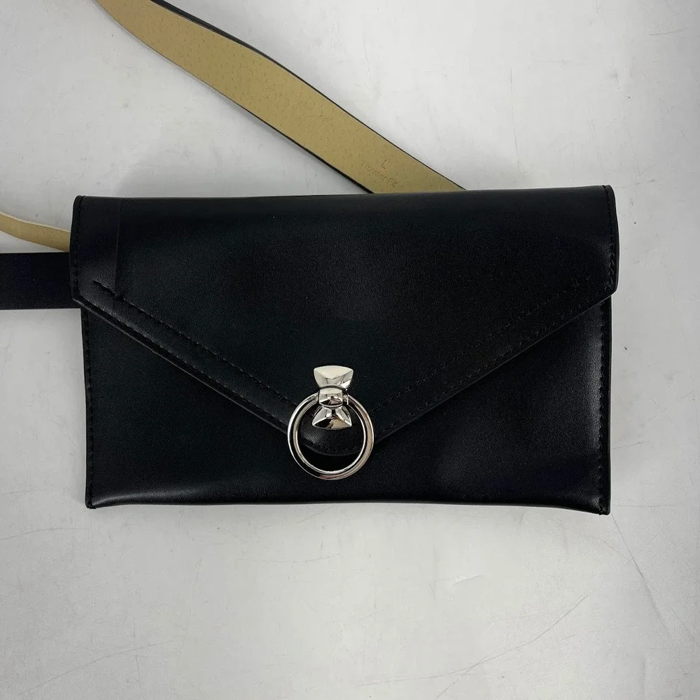 Open Edit Womens‎ Black Belt Bag Silver Ring Hardware Trouser Fit Size Large NWT